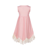 Girls Summer A Line Twirly Ruffles Hem Dress Pleated Pink Color Swing Cotton Casual Dresses