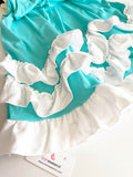 Floral Girls Lake Blue Boho Maxi Dress Lace Fly Sleeve Ruffles Twirly Pleated Party Dress