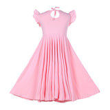 Girls Ruffles Dress Candy Color Fly Sleeve Twirly Skater Party Dress Pink Color
