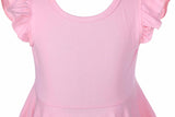 Girls Ruffles Dress Candy Color Fly Sleeve Twirly Skater Party Dress Pink Color