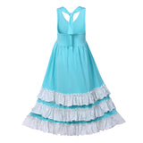 Girls V Neck Ruffles Maxi Dress Blue Color Halter and Backless Party Dress - everprincess