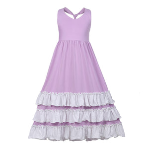 Girls Ruffles Maxi Dress Sundress Lavender Color - everprincess