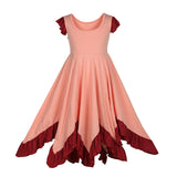 Girls Ruffles Dress Candy Color Fly Sleeve Twirly Skater Party Dress Light Coral Color